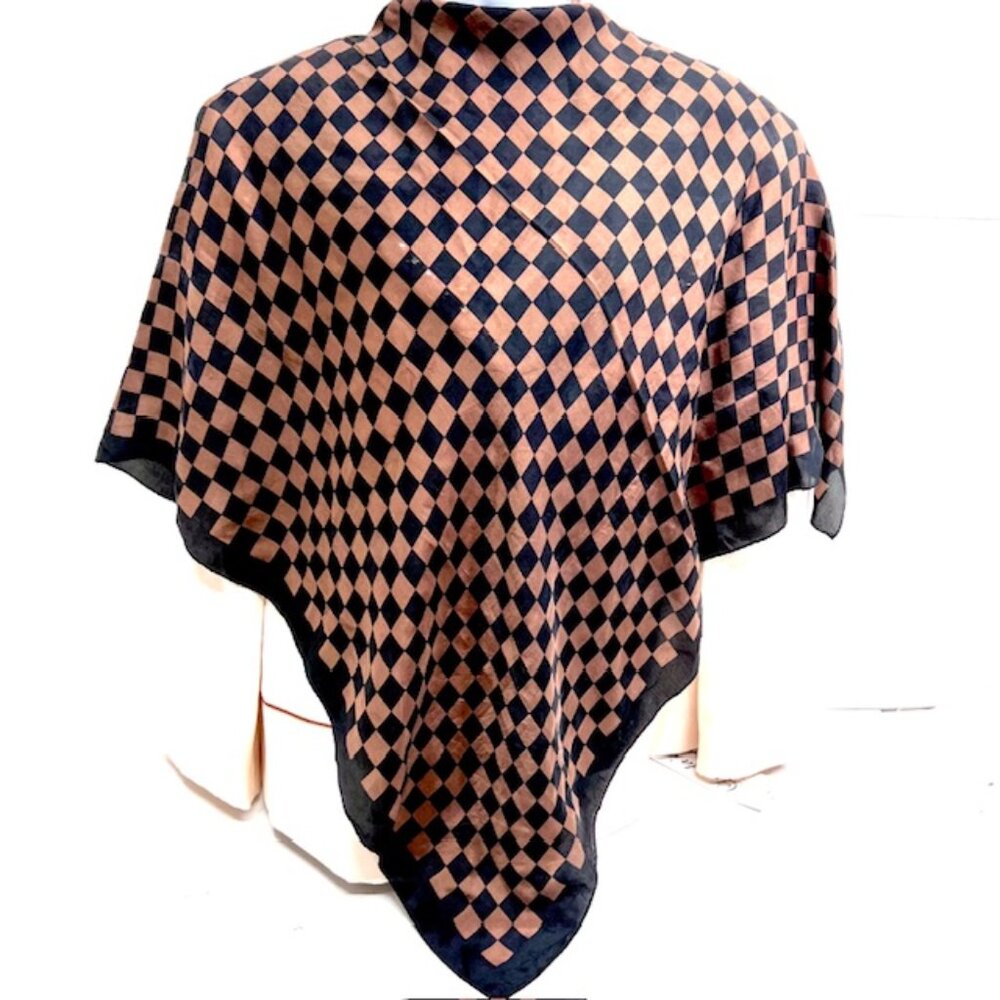 Vintage Soft Silky Magie Nore 100% Silk Satin 34" x34:  Brown Black Check(77)